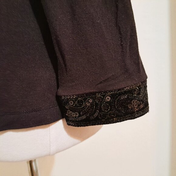 Talbots Petites Sequins Top Long Sleeve Black Color Size S - Picture 8 of 12